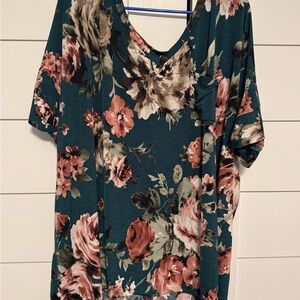 Floral V-Neck Women's Top - Teal